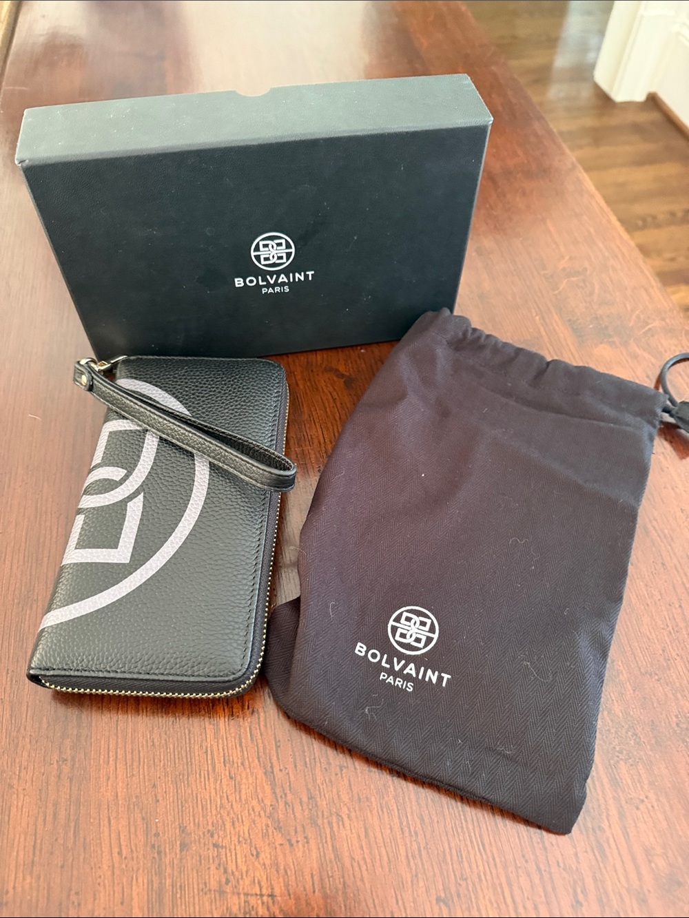 Bolvaint Paris Black Logo Zip Wristlet Wallet NWT and Bog